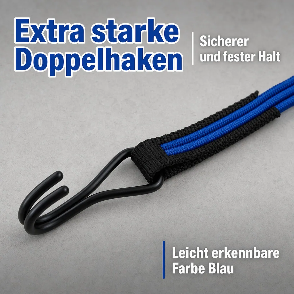 Elastisches Band, Spanngummi mit Haken, 80cm blau