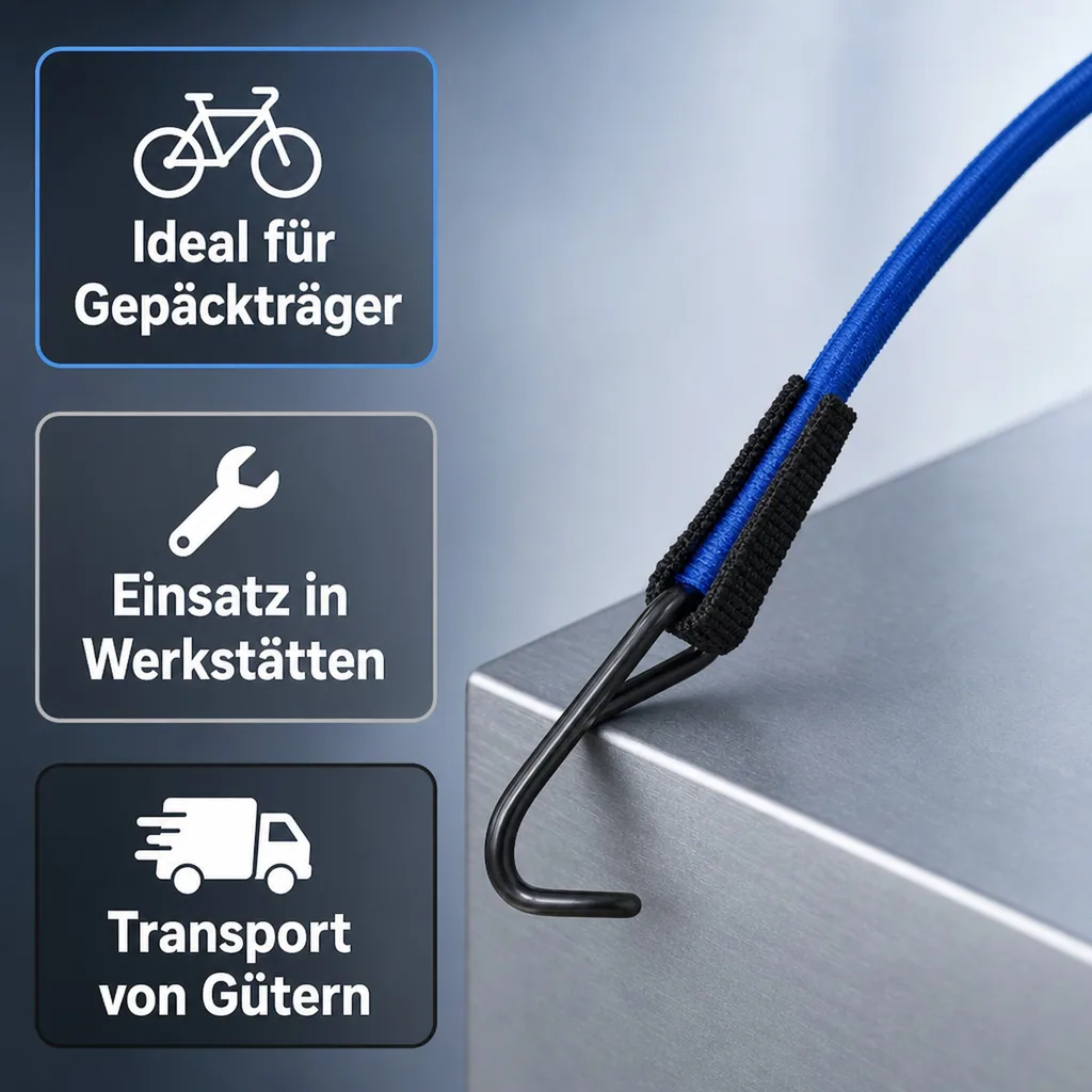 Elastisches Band, Spanngummi mit Haken, 80cm blau