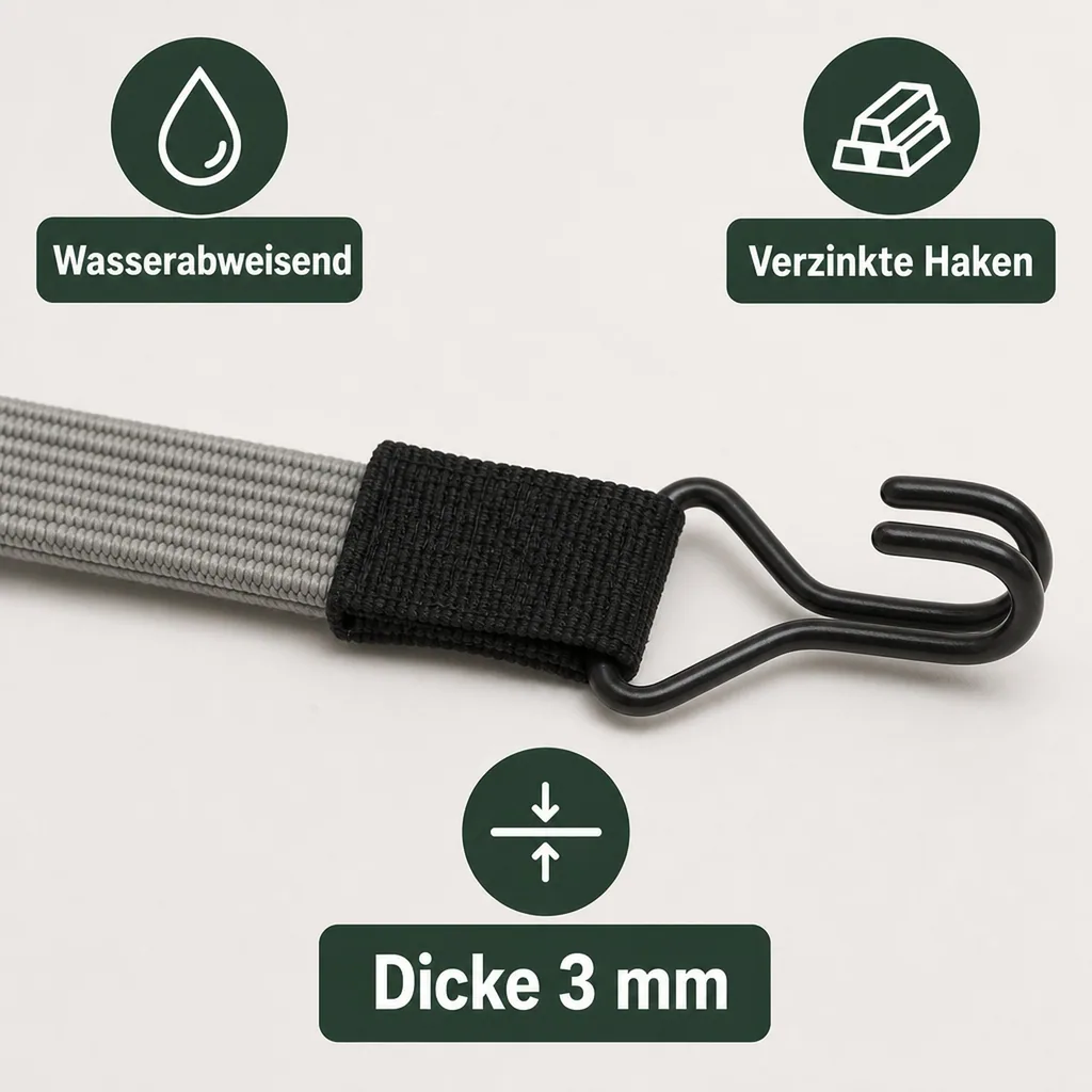 Spanngummi mit Haken, flach, elastisch, 100 cm, grau