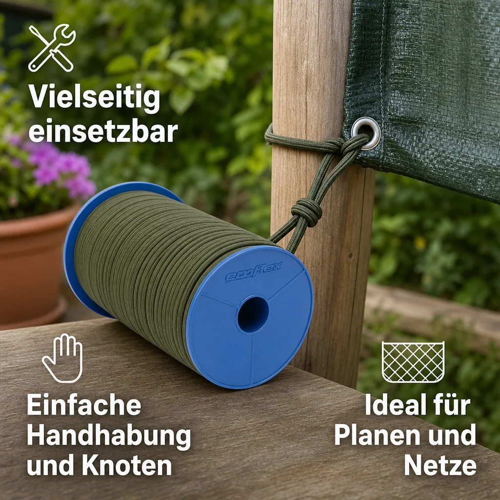 Expanderseil, Gummiseil, 8mm, 10m, schwarz