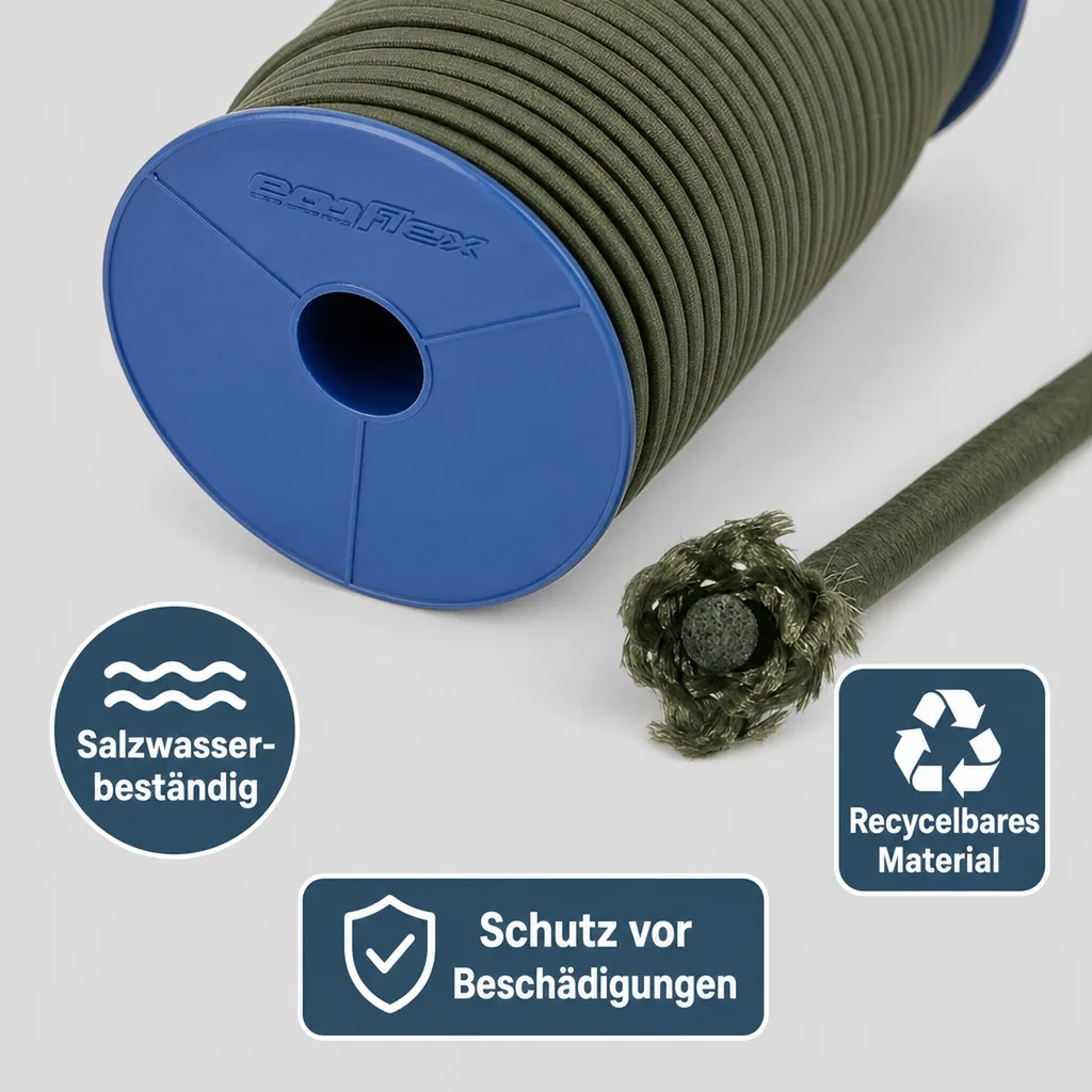 Expanderseil, Gummiseil, 8mm, 10m, schwarz