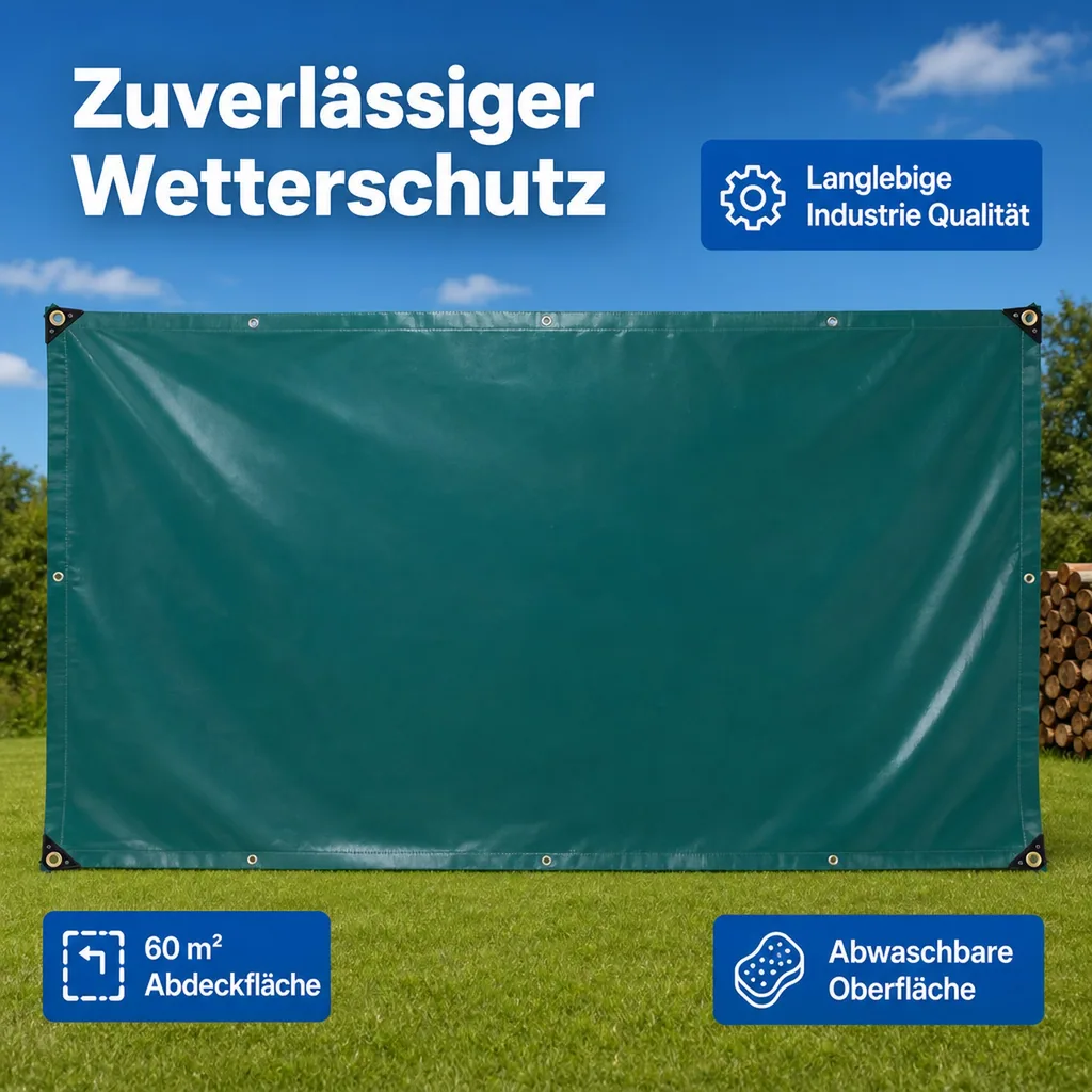PVC Plane 650 g/m², Abdeckplane, grün 6x10m (60m²), wasserdicht, reißfest