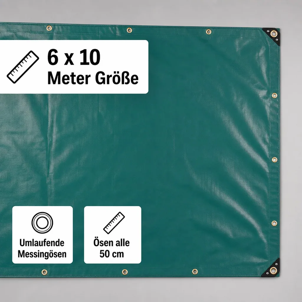 PVC Plane 650 g/m², Abdeckplane, grün 6x10m (60m²), wasserdicht, reißfest