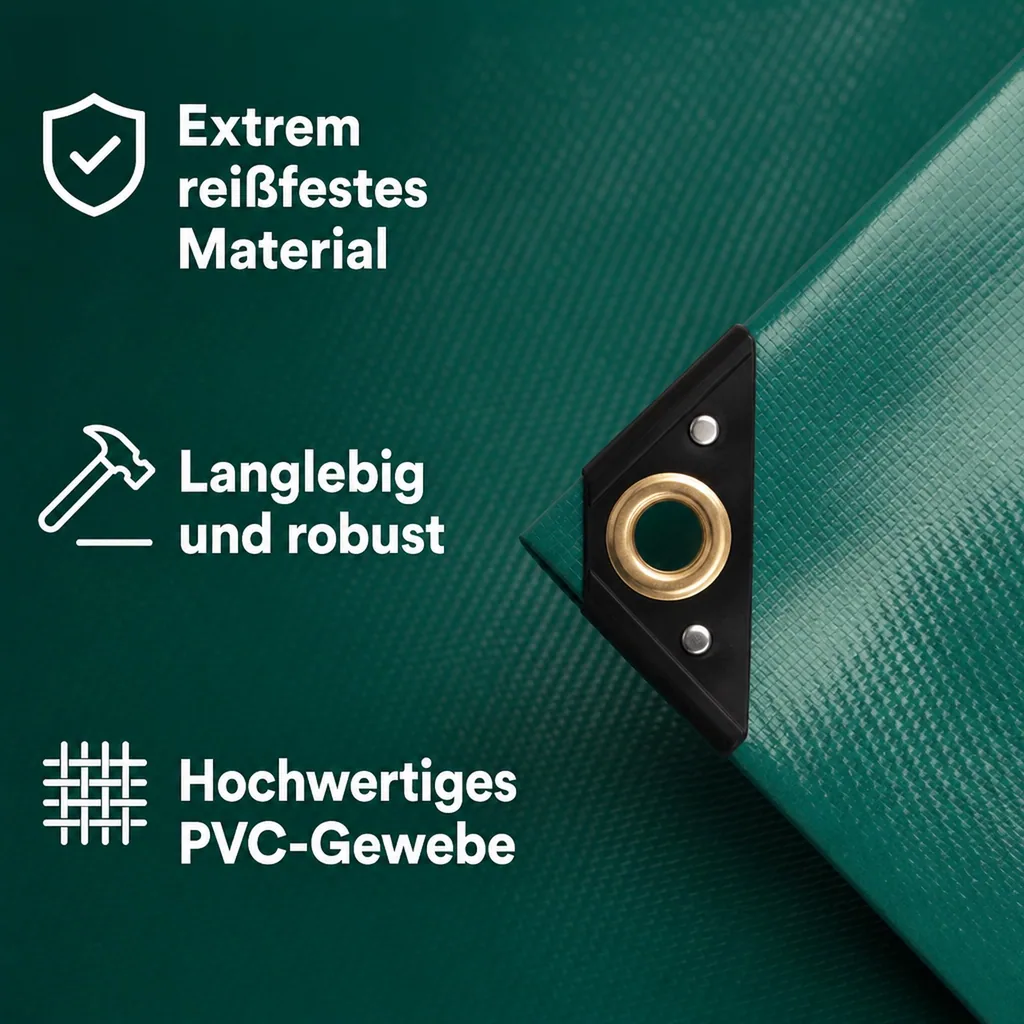 PVC Plane, Abdeckplane 650 g/m², 5x6m, grüne Plane (30m²), wasserdicht