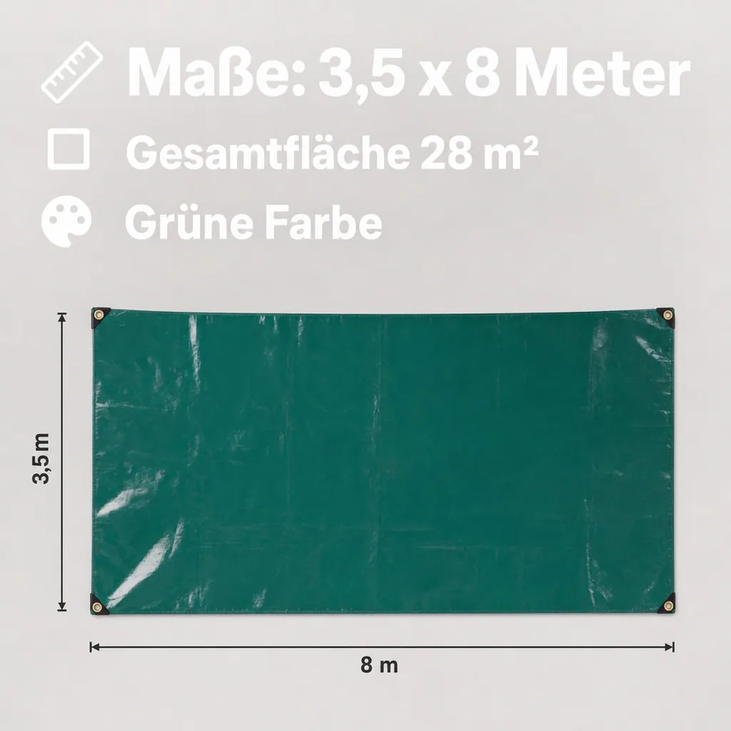 Abdeckplane grün 650 g/m², wasserdicht, reißfest, 3,5 x 8m (28m²)