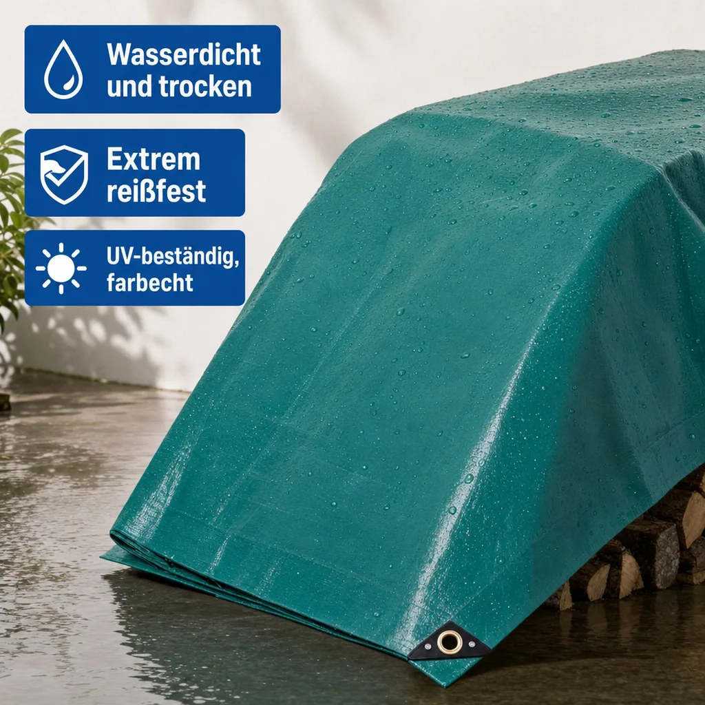 Abdeckplane grün 650 g/m², wasserdicht, reißfest, 3,5 x 8m (28m²)