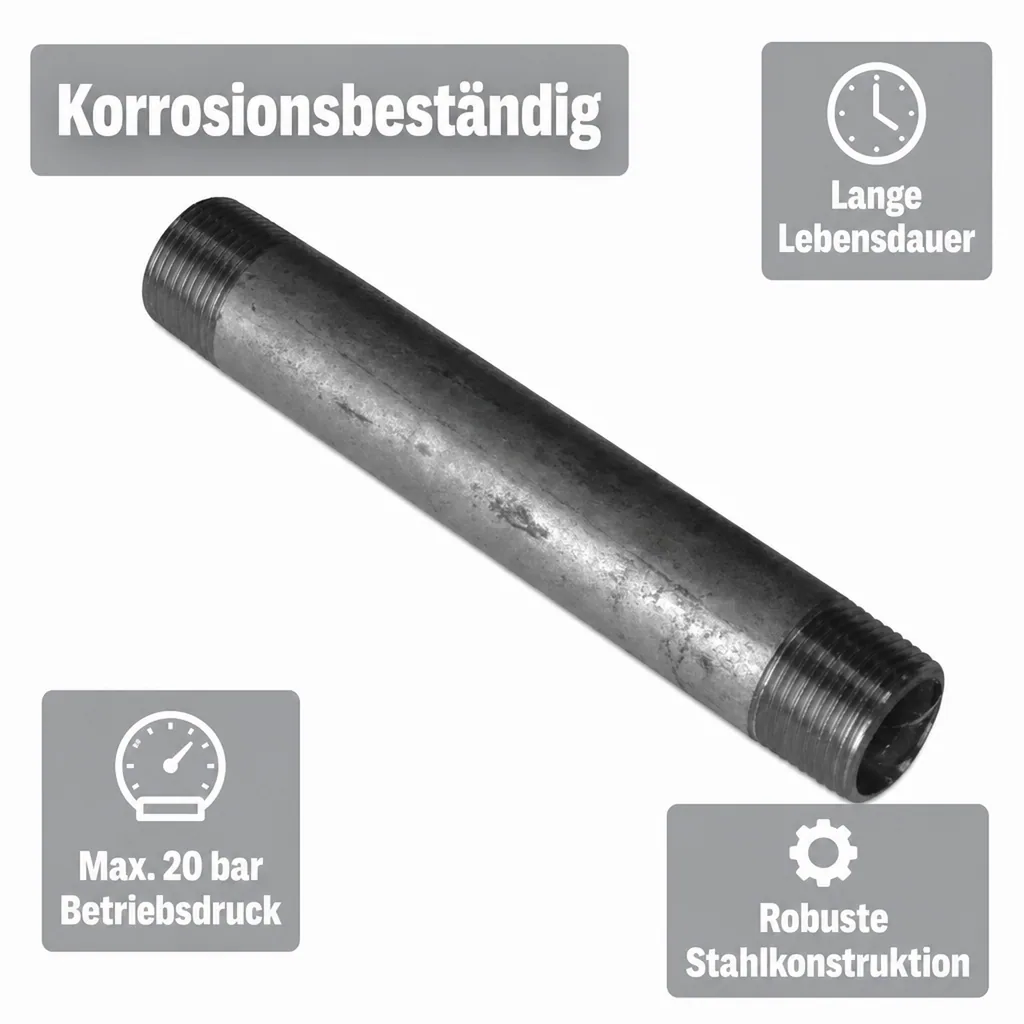 Rohrnippel verzinkt, Gewindefitting 1 1/2 Zoll, 150mm, Stahl