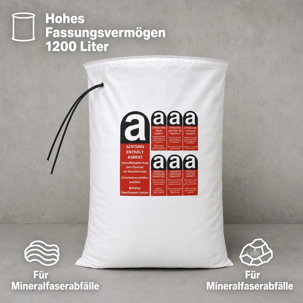 KMF Sack, Mineralwolle Sack, 140x220 cm, 1200 Liter, Mineralfaserabfall Sack