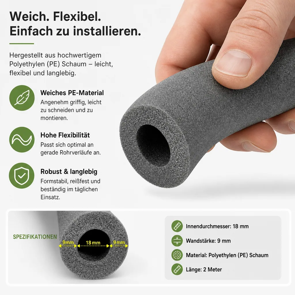Isolierschlauch 18 mm, 2m Rohrisolierung, Heizungsrohr Dämmung