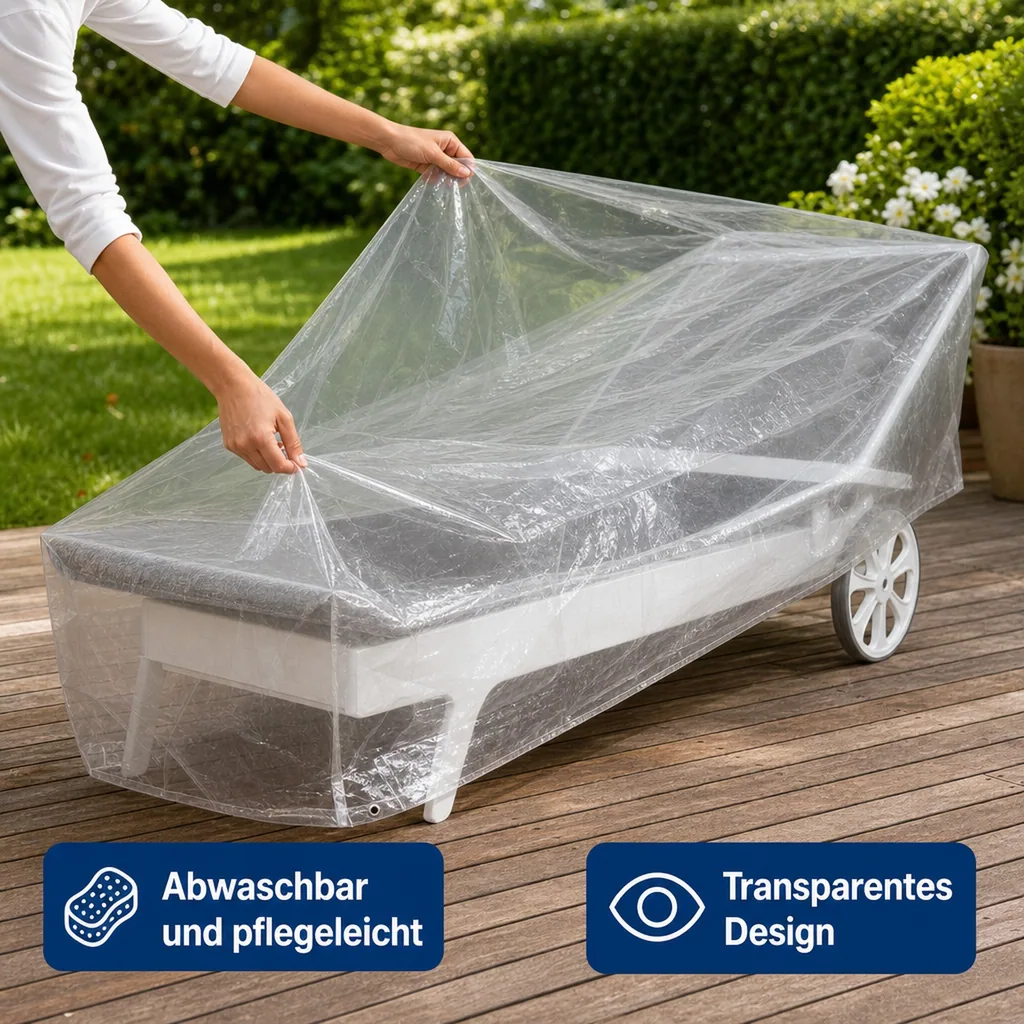 Schutzhülle Liege transparent, Abdeckplane Liege, 200x75x45cm