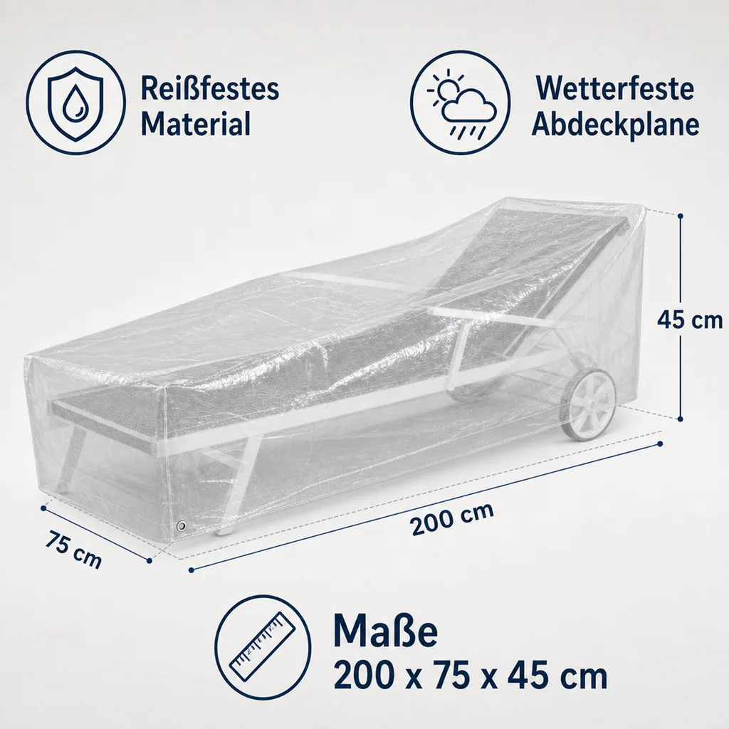 Schutzhülle Liege transparent, Abdeckplane Liege, 200x75x45cm