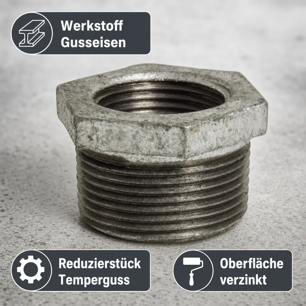 Gewindefitting Temperguss Reduzierstück 3/4" AG x 1/2" IG