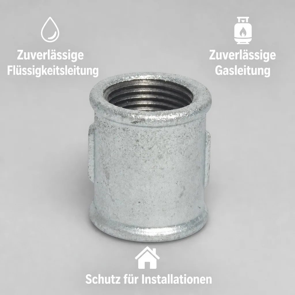Tempergussfitting, Gewindefitting Temperguss Muffe 1 1/2 Zoll IG, Rohrverbinder