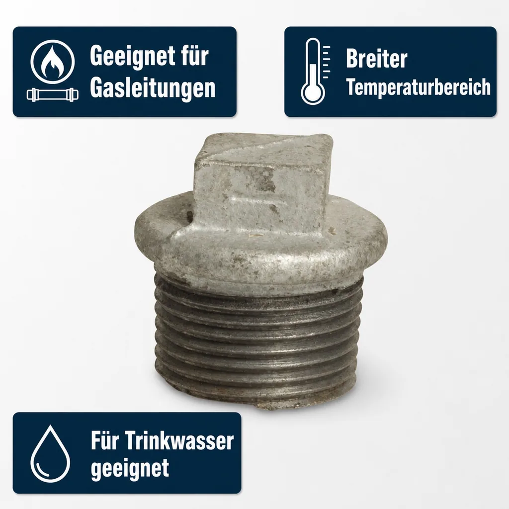 Gewindefitting, Tempergussfitting, Stopfen, 1/2 Zoll