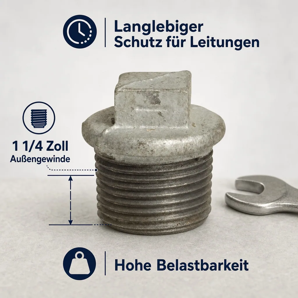 Gewindefitting, Temperguss Stopfen 1 1/4 Zoll, Außengewinde