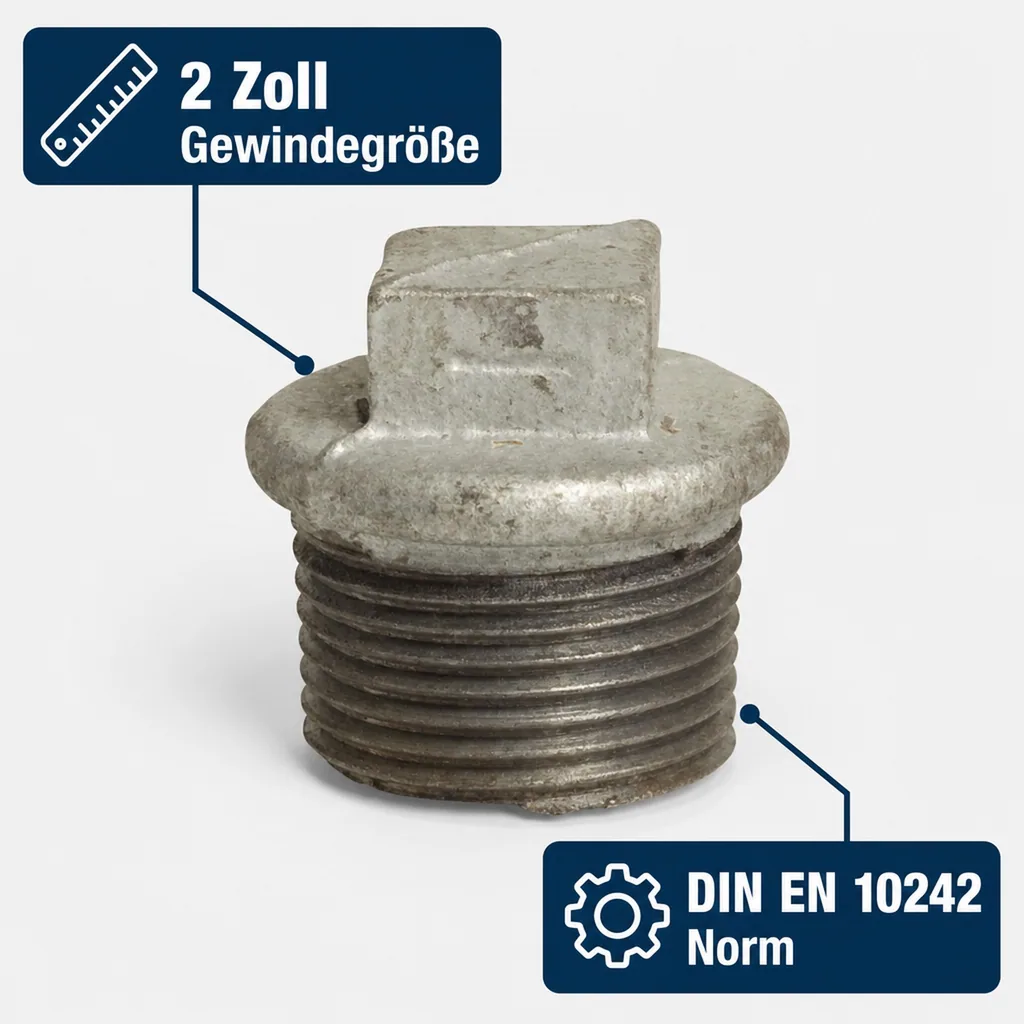 Gewindefitting, Temperguss Stopfen, 2 Zoll AG
