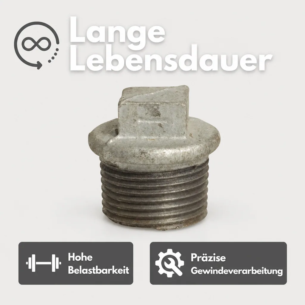Gewindefitting, Temperguss Stopfen, 2 Zoll AG