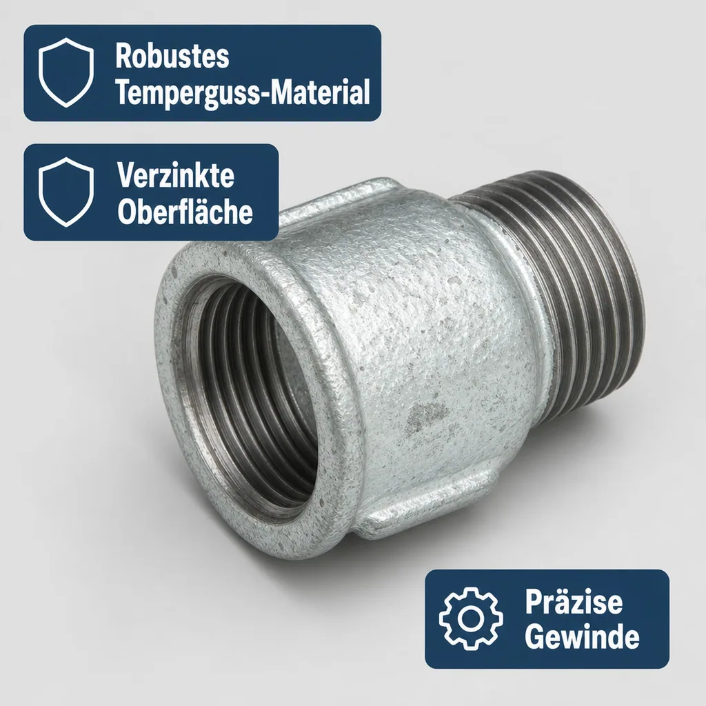 Gewindefitting, Temperguss Muffennippel 1/2" IG x 1/2" AG, verzinkt