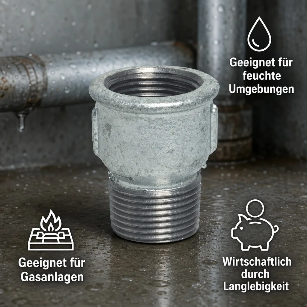 Gewindefitting, Temperguss Muffennippel 1/2" IG x 1/2" AG, verzinkt