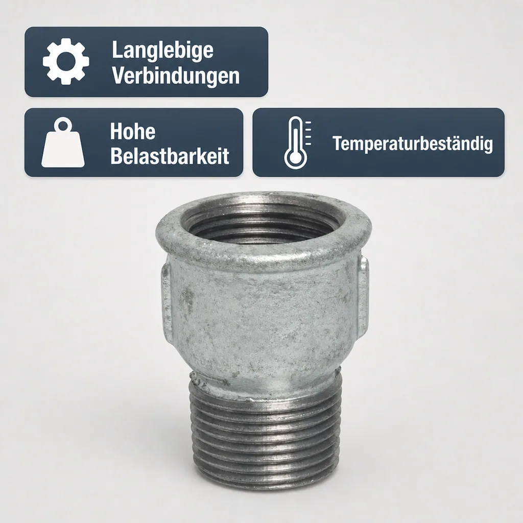 Gewindefitting, Temperguss Muffennippel, 1 1/4 Zoll, IG x AG