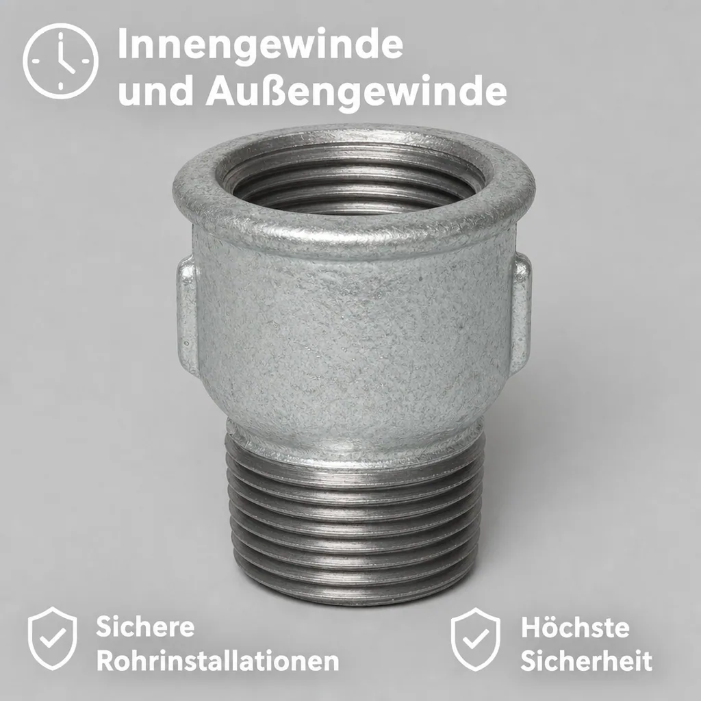 Gewindefitting, Temperguss Muffennippel, 1 1/4 Zoll, IG x AG