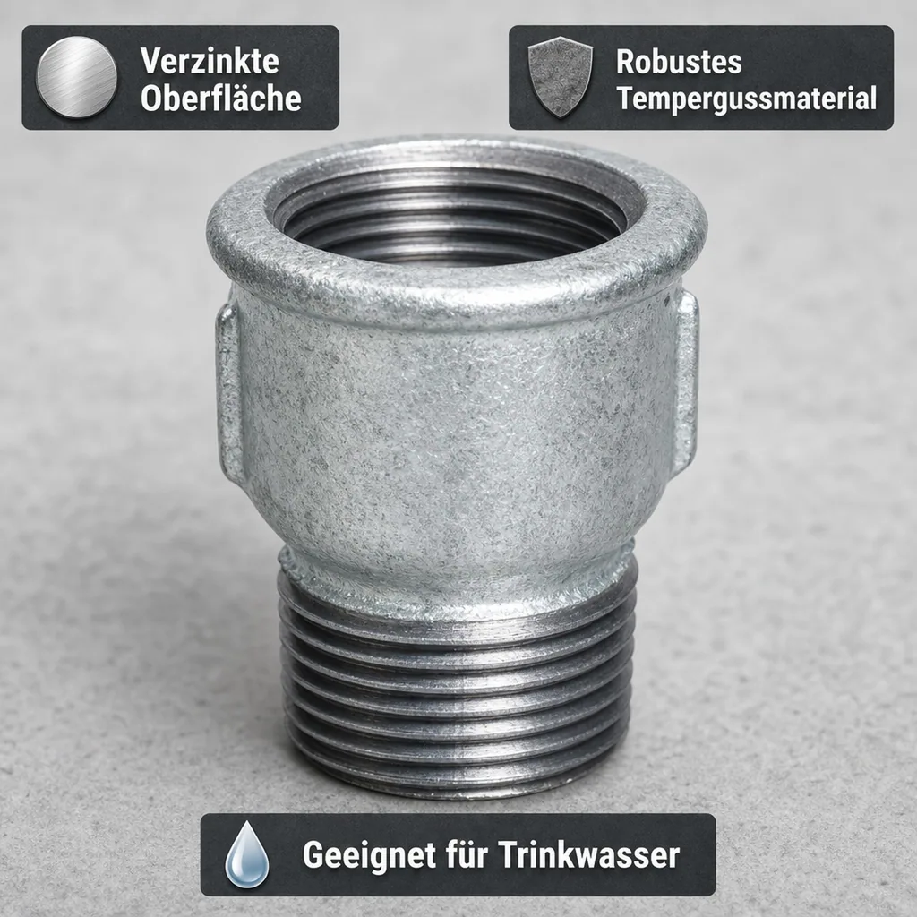 Gewindefitting, Temperguss Muffennippel, 1 1/4 Zoll, IG x AG