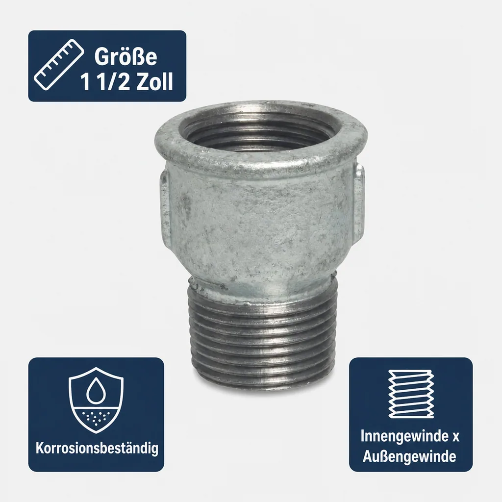 Gewindefitting, Temperguss Muffennippel 1 1/2 Zoll, IG AG