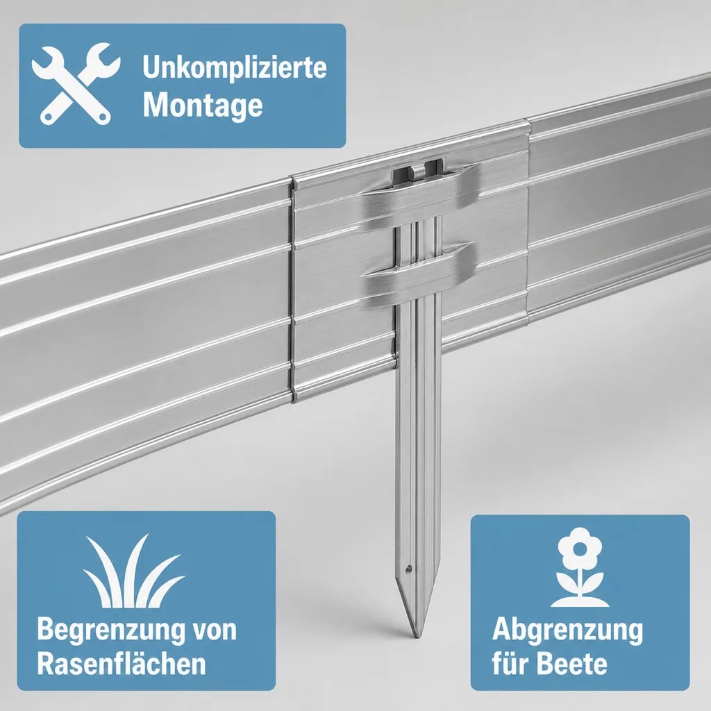 Ultra Starke Alu Rasenkanten 10-14-24 cm, Breite: 14 cm; Menge: 20 Stück; Länge-GS: 1 m