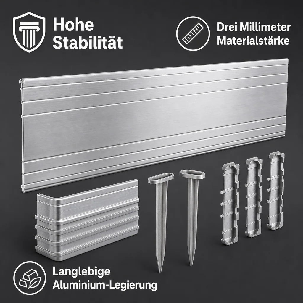 Ultra Starke Alu Rasenkanten 10-14-24 cm, Breite: 14 cm; Menge: 20 Stück; Länge-GS: 1 m
