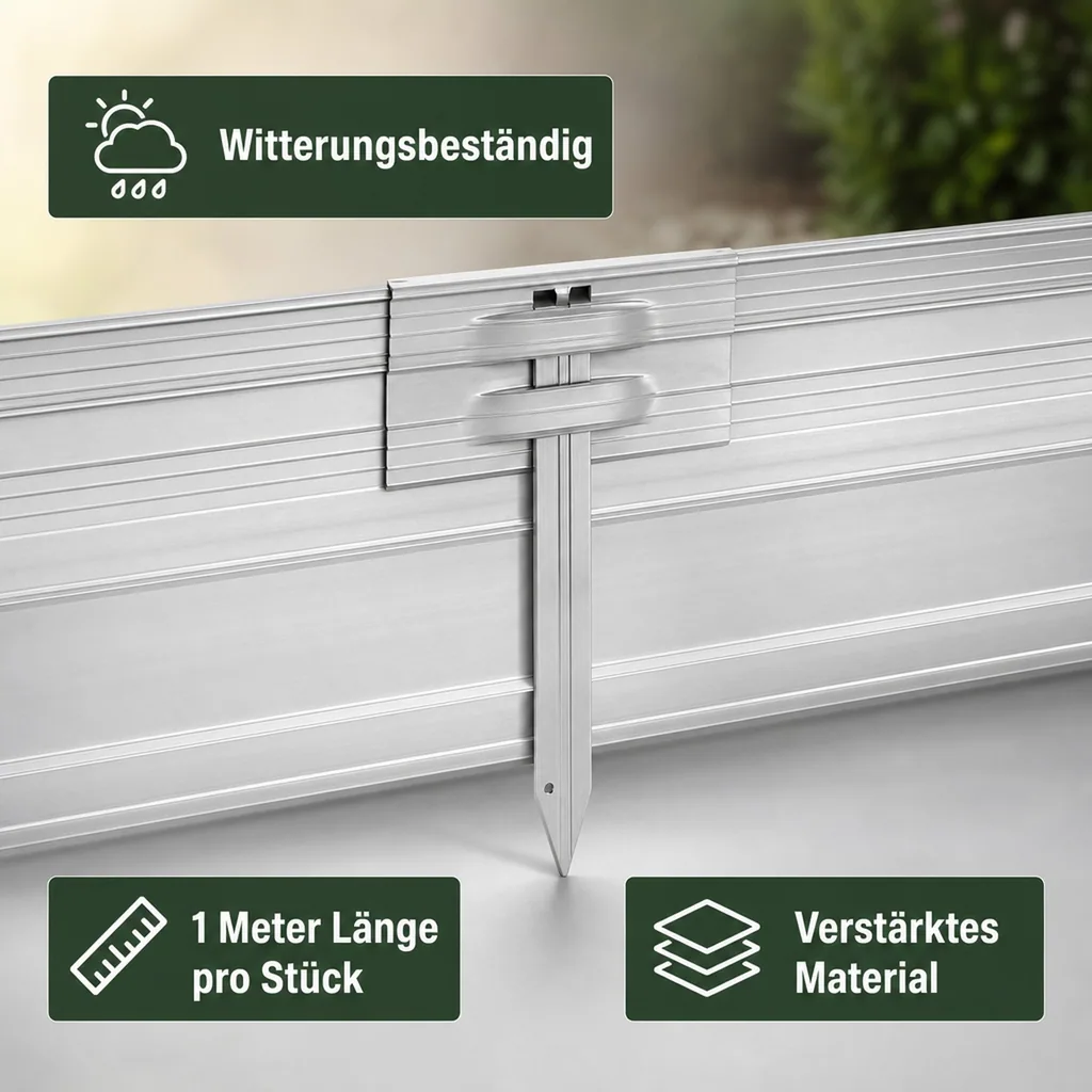 Ultra Starke Alu Rasenkanten 10-14-24 cm, Breite: 14 cm; Menge: 20 Stück; Länge-GS: 1 m