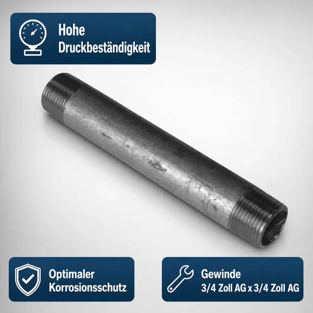 Rohrnippel verzinkt, Gewindefitting 3/4 Zoll, Stahl, 100 mm