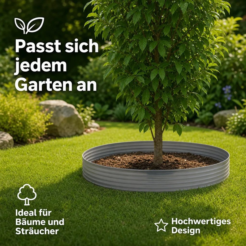 Baumring aus Alu Höhe 100 mm Durchmesser 1.2 m | Baumumrandung | Pflanzringe | Beeteinfassung | Rasenkante rund