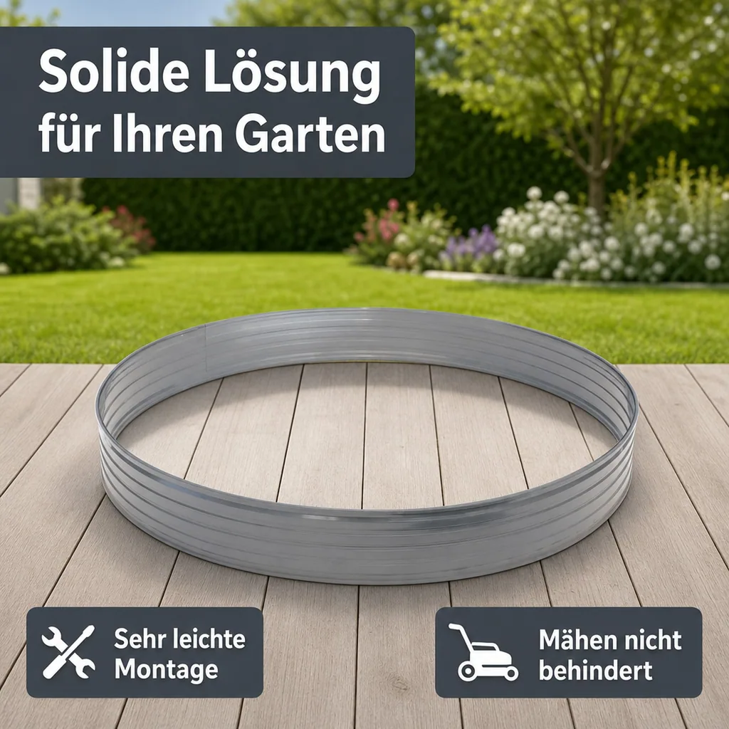 Baumring aus Alu Höhe 100 mm Durchmesser 1.2 m | Baumumrandung | Pflanzringe | Beeteinfassung | Rasenkante rund