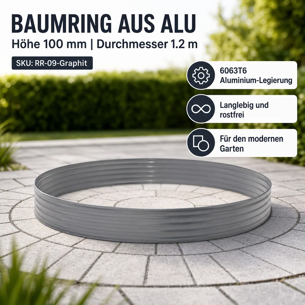 Baumring aus Alu Höhe 100 mm Durchmesser 1.2 m | Baumumrandung | Pflanzringe | Beeteinfassung | Rasenkante rund