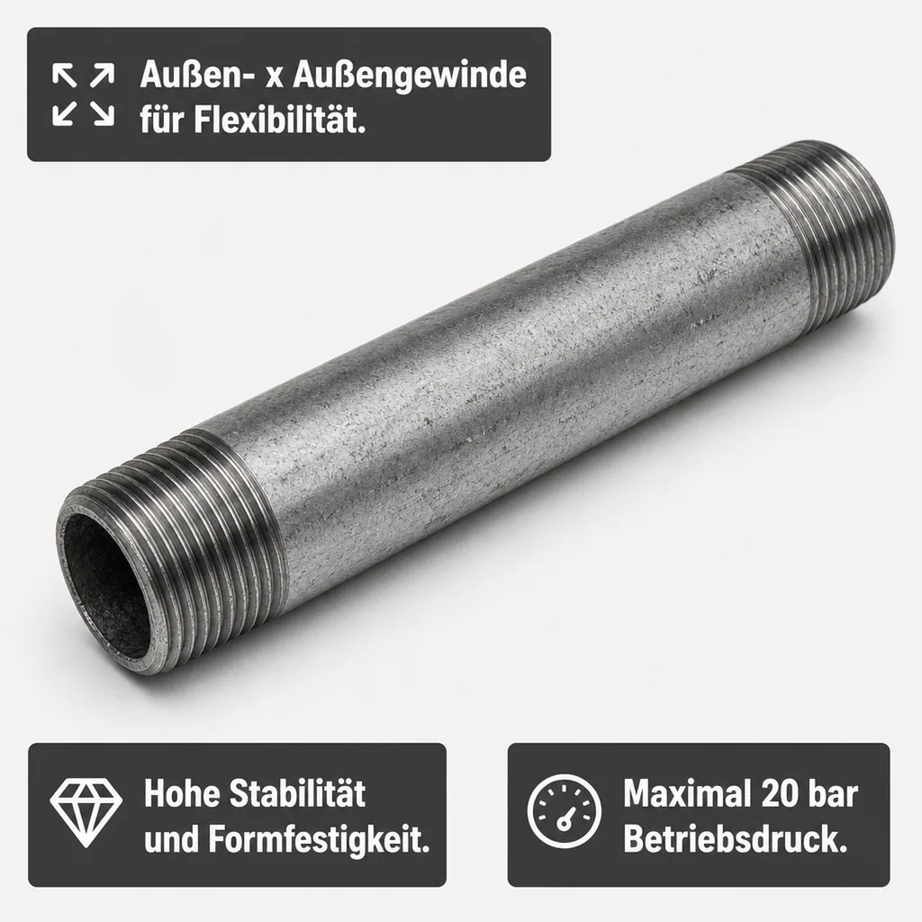 Rohrnippel verzinkt, Gewindefitting 3/4 Zoll