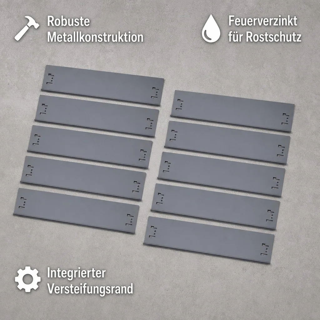 10er Set Rasenkanten Metall 13.5 cm hoch, 12 m lang | Beeteinfassung | Beetumrandung | Beetbegrenzungen, Color-GS: grau