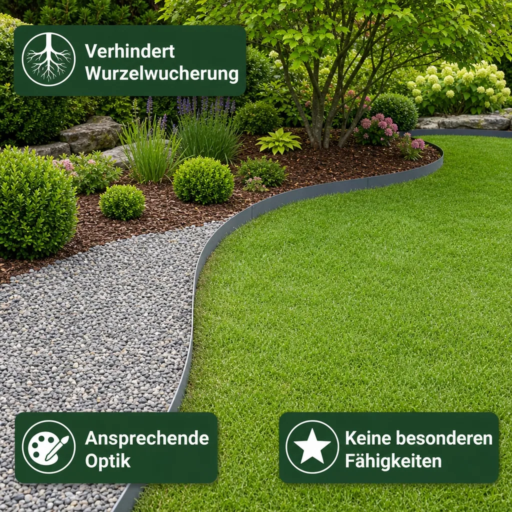 10er Set Rasenkanten Metall 13.5 cm hoch, 12 m lang | Beeteinfassung | Beetumrandung | Beetbegrenzungen, Color-GS: grau