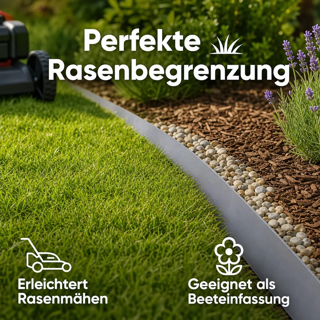 10er Set Rasenkanten Metall 13.5 cm hoch, 12 m lang | Beeteinfassung | Beetumrandung | Beetbegrenzungen, Color-GS: ohne Farbe