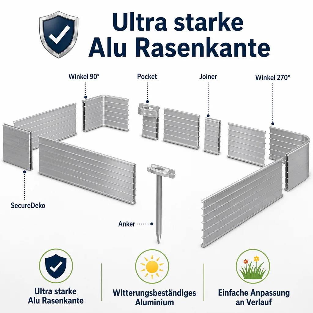 Ultra Starke Alu Rasenkanten Höhe: 10-14-24 cm, Länge: 1- 30 m | Beeteinfassung | Beetumrandung | Beetbegrenzungen, Breite: 14 cm; Menge: 10 Stück
