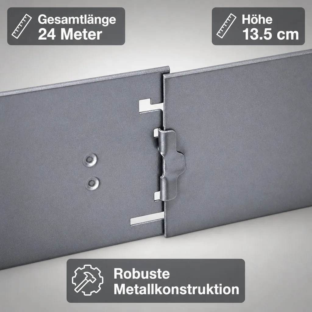 20er Set Rasenkanten Metall 13.5 cm hoch, 24 m lang | Beeteinfassung | Beetumrandung | Beetbegrenzungen, Color-GS: ohne Farbe