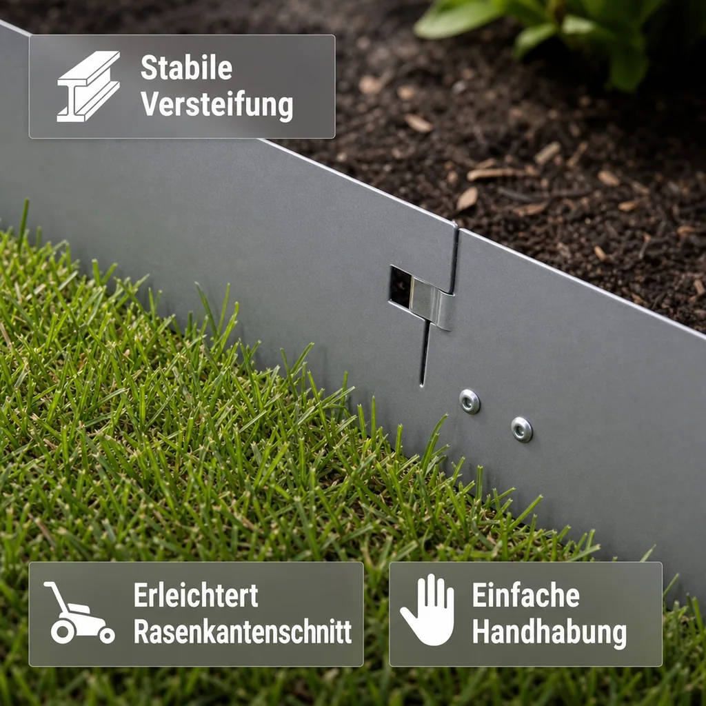 20er Set Rasenkanten Metall 13.5 cm hoch, 24 m lang | Beeteinfassung | Beetumrandung | Beetbegrenzungen, Color-GS: ohne Farbe