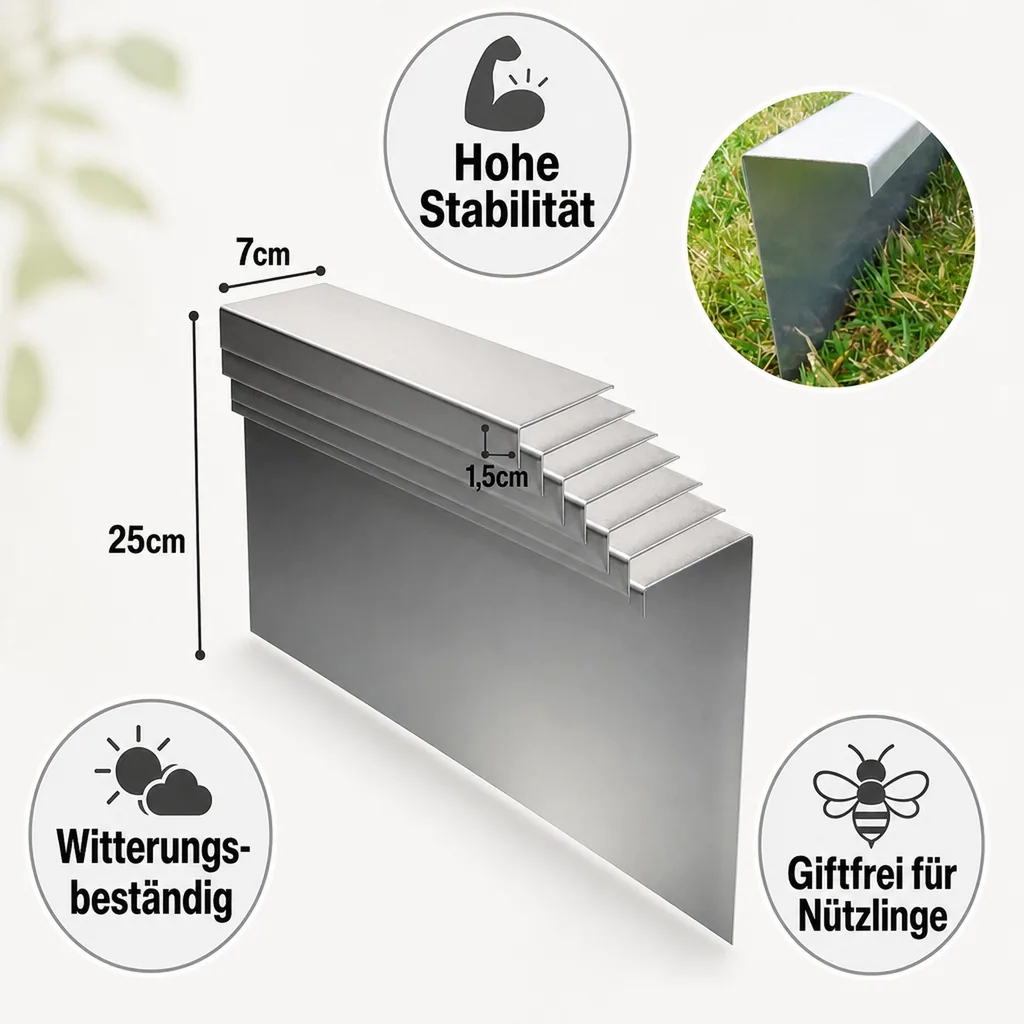 10er Set Schneckenzaun aus verzinktem Stahlblech 25cm hoch 10m lang | Schneckenblech | Schneckenschutz | Schneckenabwehr