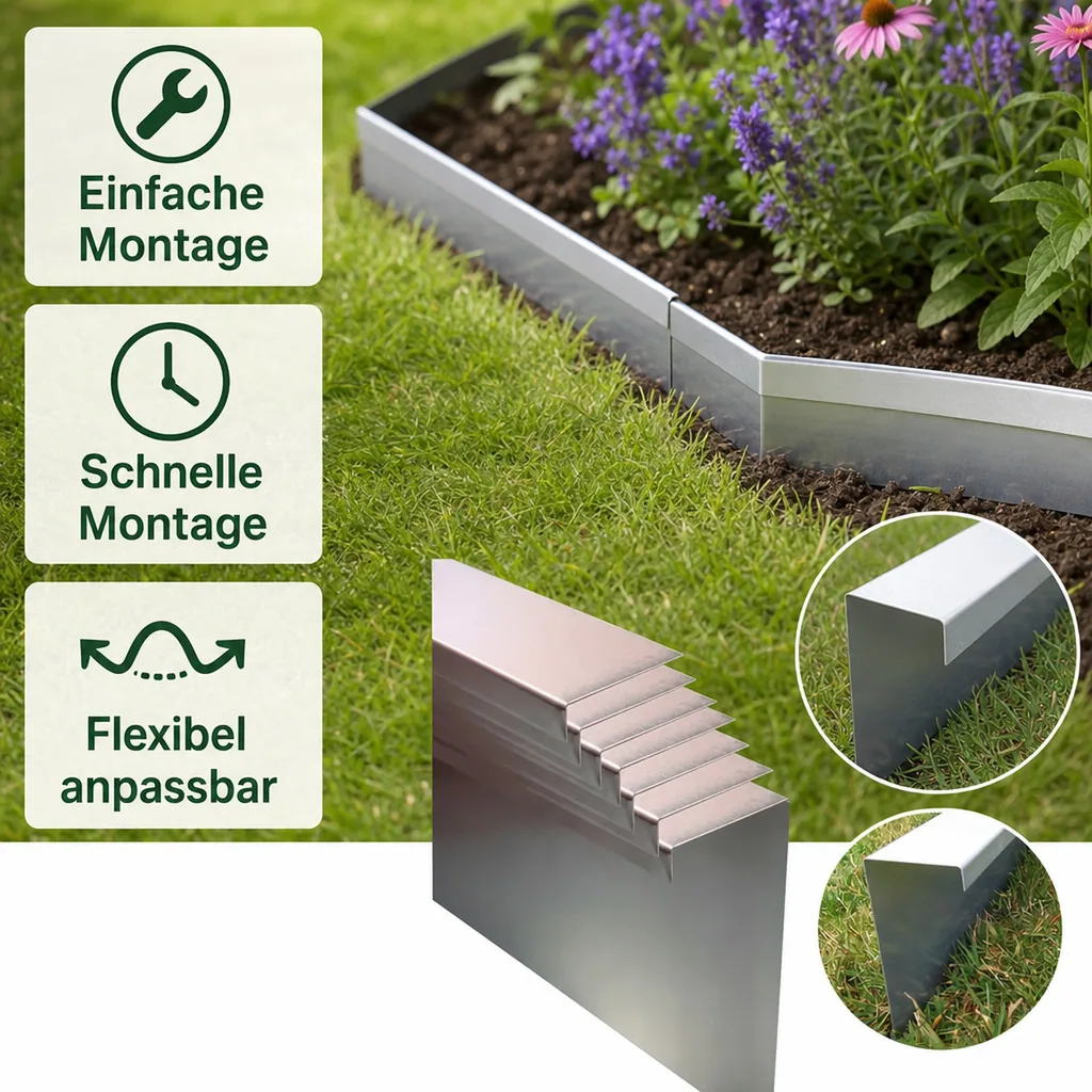 10er Set Schneckenzaun aus verzinktem Stahlblech 25cm hoch 10m lang | Schneckenblech | Schneckenschutz | Schneckenabwehr
