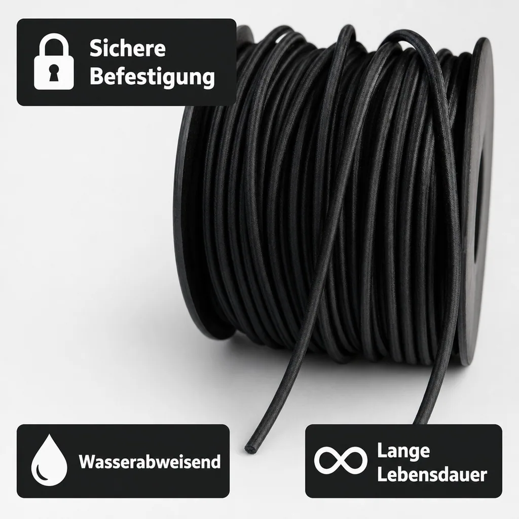 Expanderseil 6 mm, schwarz, 30 Meter, Gummiseil, UV-beständig