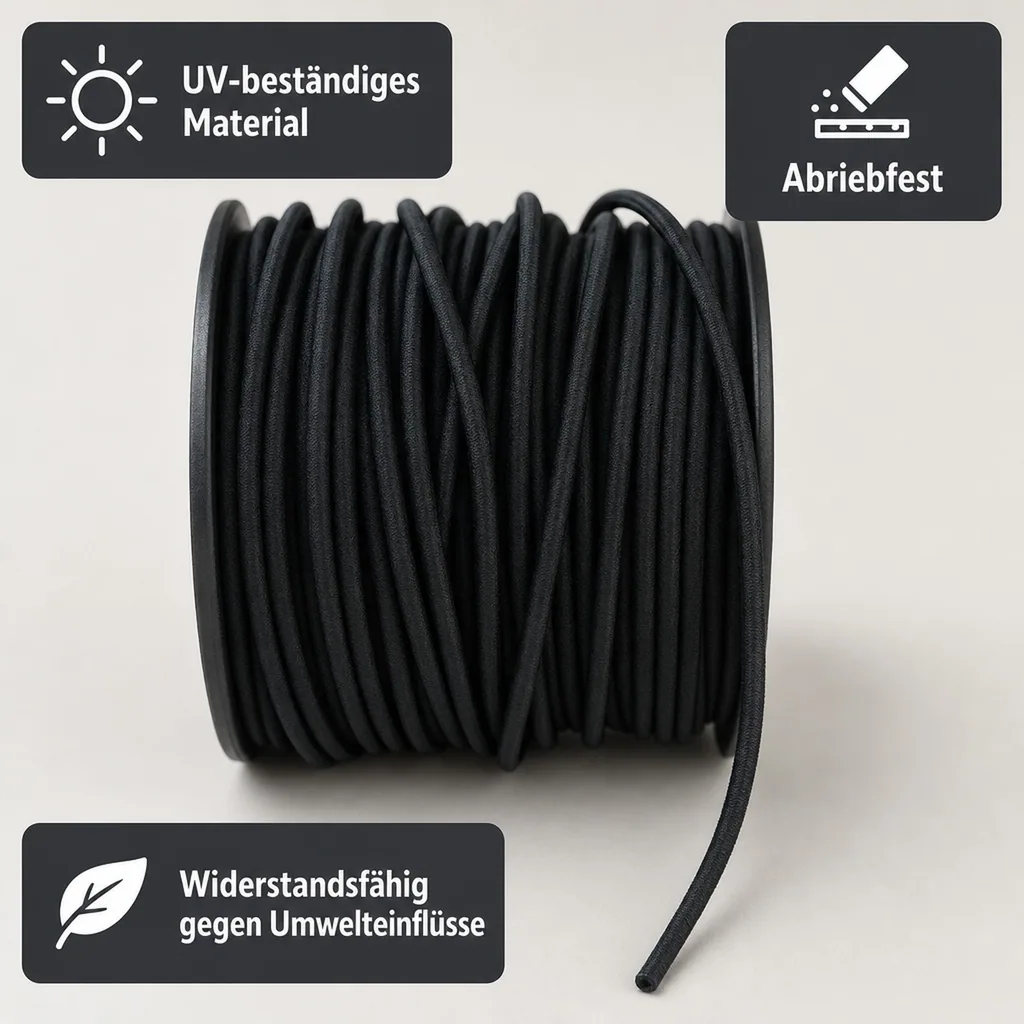 Expanderseil 6 mm, schwarz, 30 Meter, Gummiseil, UV-beständig