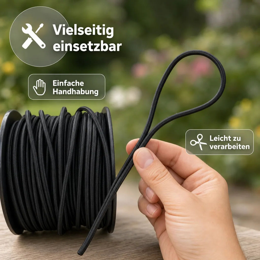 Expanderseil 6 mm, schwarz, 30 Meter, Gummiseil, UV-beständig
