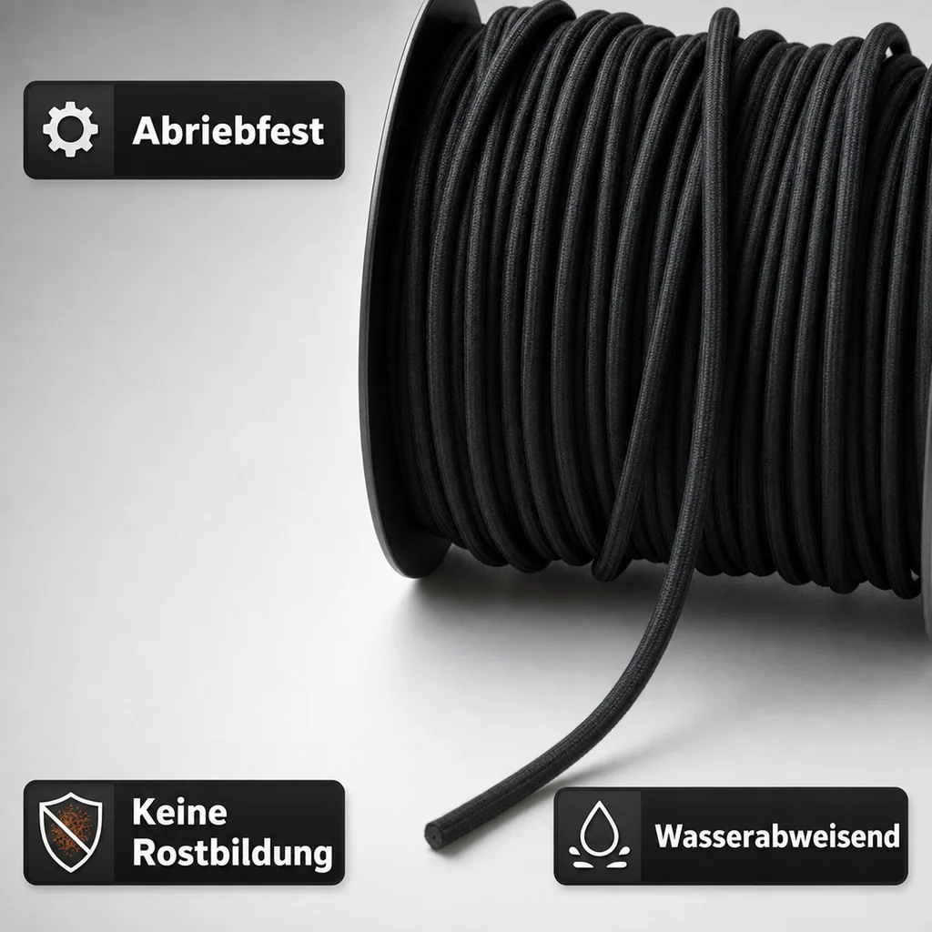 Expanderseil 6mm schwarz, 40 Meter, Gummiseil, Planenspanner