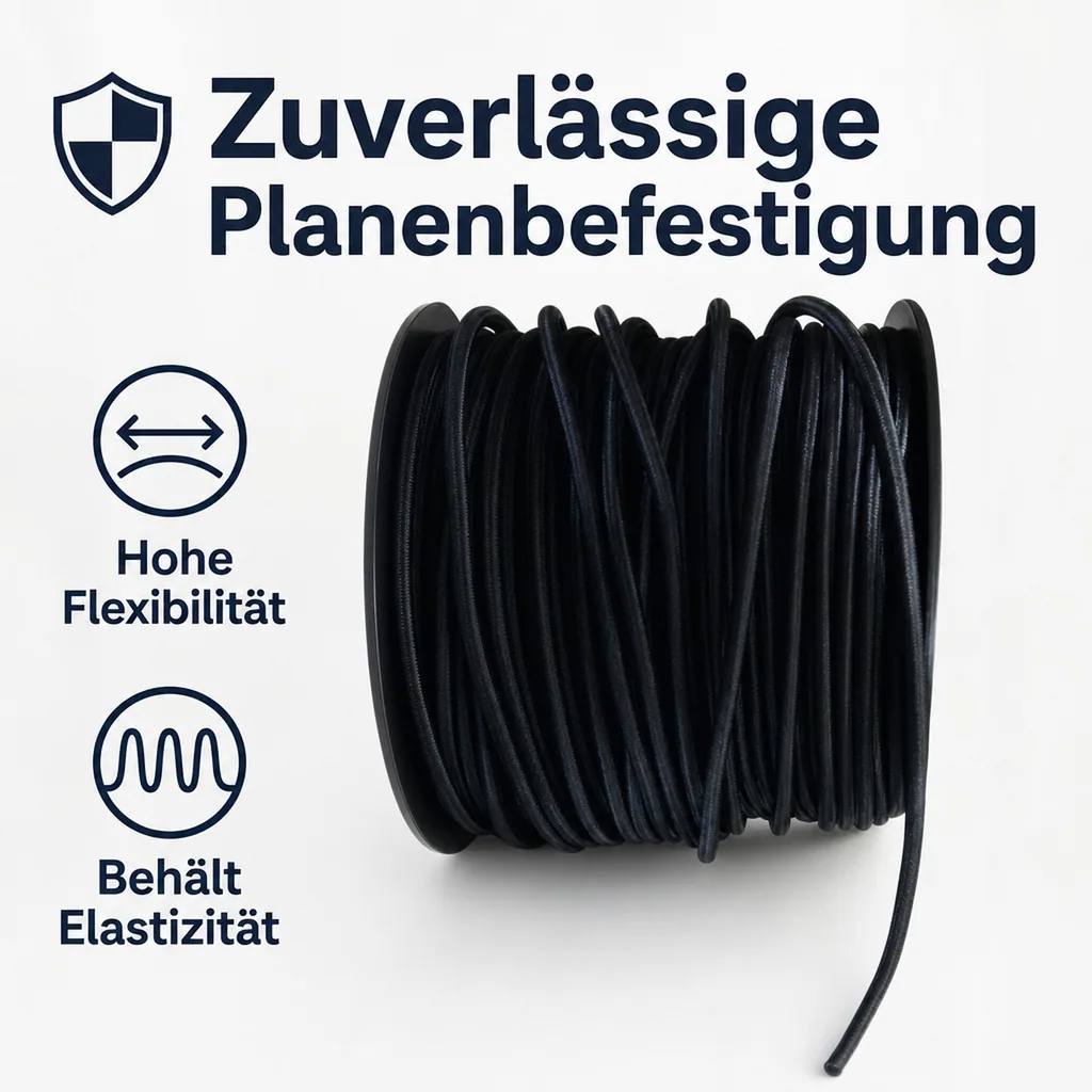 Expanderseil 6 mm, schwarz, 12 Meter, PP Ummantelung, Planenseil