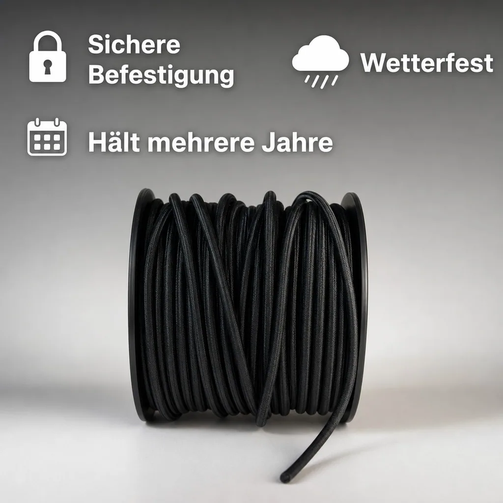 Expanderseil 6 mm, schwarz, 12 Meter, PP Ummantelung, Planenseil