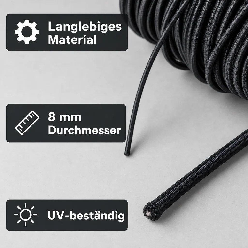 Expanderseil 8 mm, schwarz, 5 m, Gummiseil, Planenbefestigung